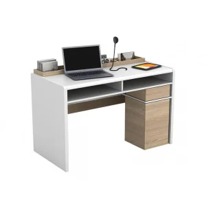 Vente-unique Bureau ASERRI Avec Rangements – Blanc Et Chêne boutique paris 9