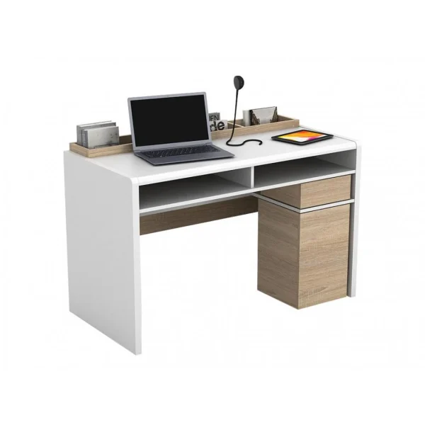 Vente-unique Bureau ASERRI Avec Rangements – Blanc Et Chêne boutique paris 3