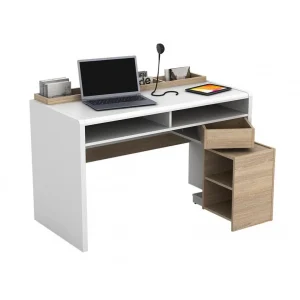 Vente-unique Bureau ASERRI Avec Rangements – Blanc Et Chêne boutique paris 11