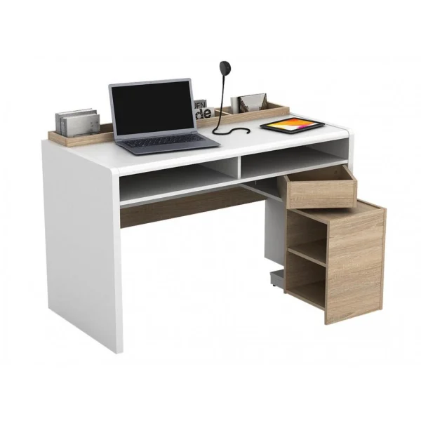 Vente-unique Bureau ASERRI Avec Rangements – Blanc Et Chêne boutique paris 4
