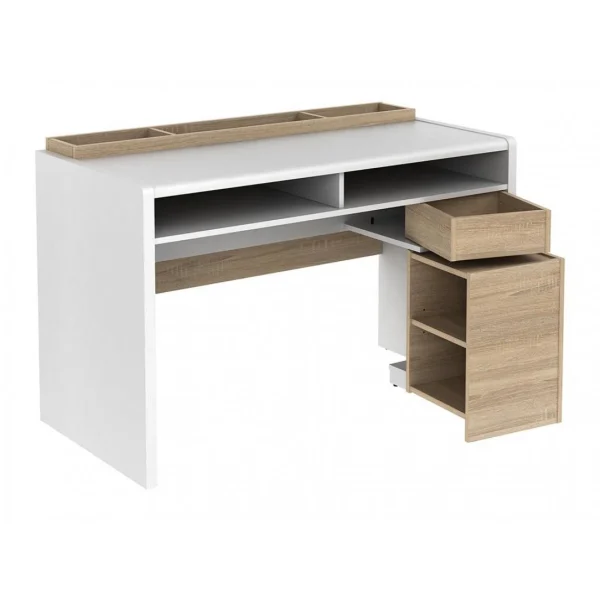 Vente-unique Bureau ASERRI Avec Rangements – Blanc Et Chêne boutique paris 6