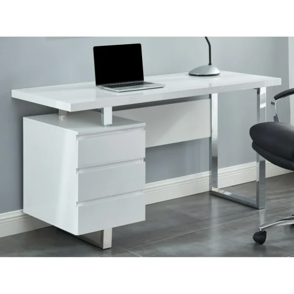 pas cher en vente Vente-unique Bureau Avec 3 Tiroirs – MDF – Blanc Laqué – MYLAN II 3