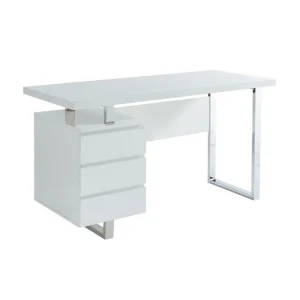 pas cher en vente Vente-unique Bureau Avec 3 Tiroirs – MDF – Blanc Laqué – MYLAN II 11