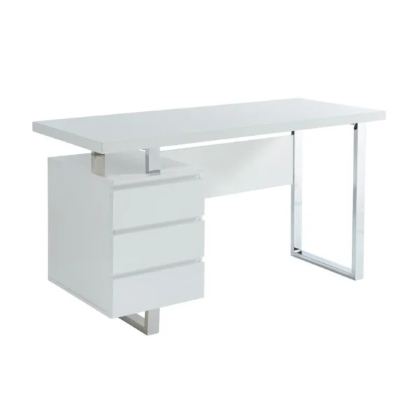 pas cher en vente Vente-unique Bureau Avec 3 Tiroirs – MDF – Blanc Laqué – MYLAN II 4