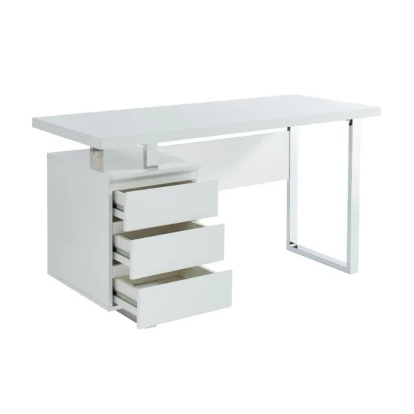 pas cher en vente Vente-unique Bureau Avec 3 Tiroirs – MDF – Blanc Laqué – MYLAN II 5