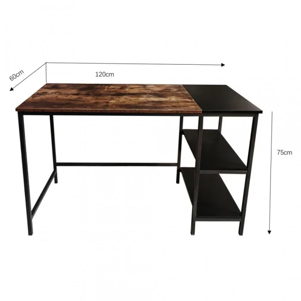Livraison internationale Selsey Bureau Avec étagères – RAMIZU – 120×60 Cm – Effet Bois Foncé / Noir… 5