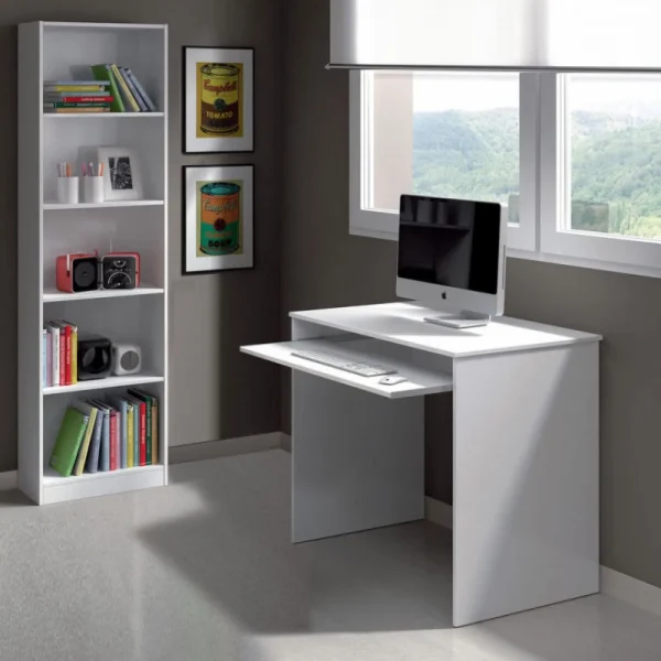 site soldes Dansmamaison Bureau Avec Tablette Coulissante Blanc – DESKOU – L 90 X L 54 X H 79 C… 1