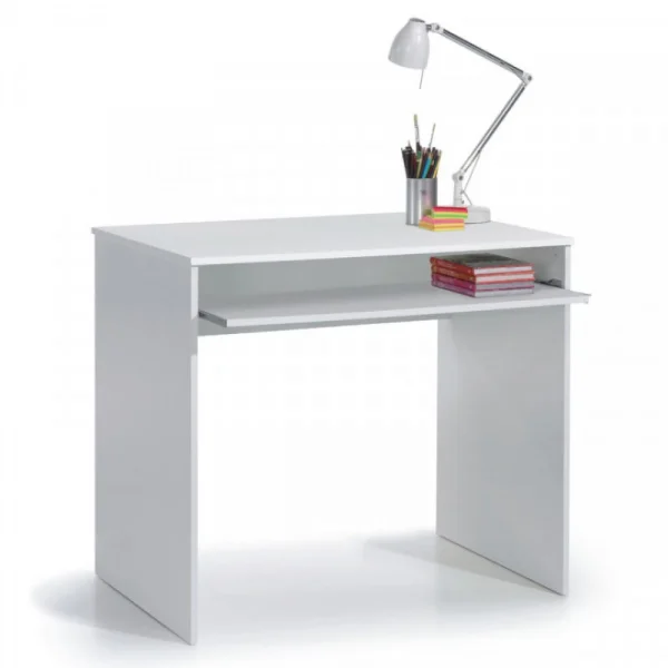 site soldes Dansmamaison Bureau Avec Tablette Coulissante Blanc – DESKOU – L 90 X L 54 X H 79 C… 3