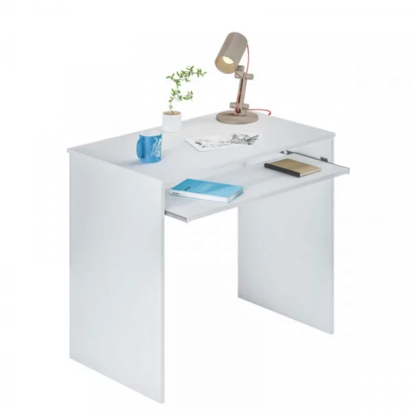 site soldes Dansmamaison Bureau Avec Tablette Coulissante Blanc – DESKOU – L 90 X L 54 X H 79 C… 4