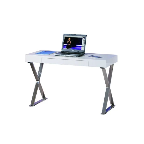 ALTER Bureau Avec Tiroir Et Pieds En Métal, Blanc Brillant, 120 X 75 X 55 C… grossiste 1