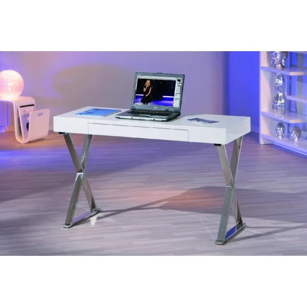 ALTER Bureau Avec Tiroir Et Pieds En Métal, Blanc Brillant, 120 X 75 X 55 C… grossiste 3
