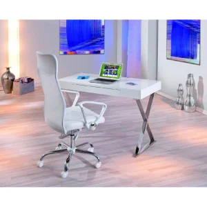 ALTER Bureau Avec Tiroir Et Pieds En Métal, Blanc Brillant, 120 X 75 X 55 C… grossiste 9