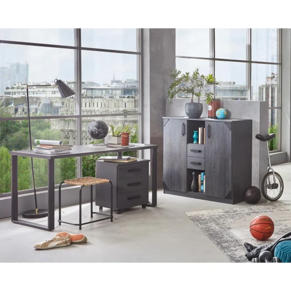 Pegane Bureau Coloris Graphite/effet Acier – Longueur 140 X Hauteur 75 X Prof… soldes officiel 4