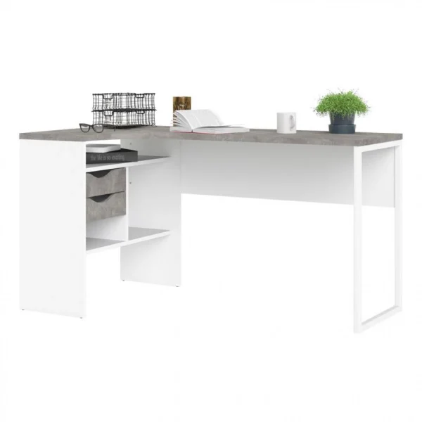 BUT Bureau D’angle ALKOR Imitation Béton Et Blanc jusqu'à 1