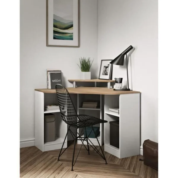 TEMAHOME Bureau D’angle CORNER – Blanc Et Chêne Naturel – SYMBIOSIS mode tendance 3