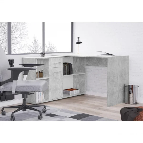 vente chaude IDIMEX Bureau D’angle CARMEN Avec Meuble De Rangement, Décor Béton 3