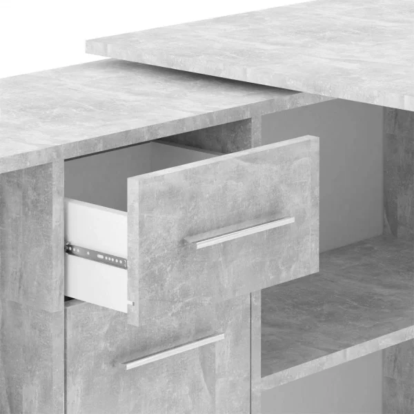 vente chaude IDIMEX Bureau D’angle CARMEN Avec Meuble De Rangement, Décor Béton 4