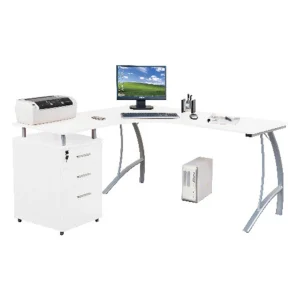 Hjh OFFICE Bureau D’angle CASTOR Avec Caisson à Tiroirs Fixe, Blanc Laqué Hau… meilleure qualité 8