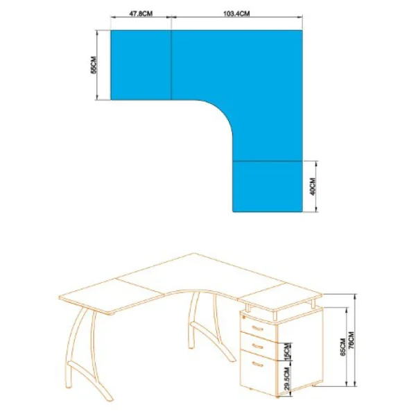 Hjh OFFICE Bureau D’angle CASTOR Avec Caisson à Tiroirs Fixe, Blanc Laqué Hau… meilleure qualité 4