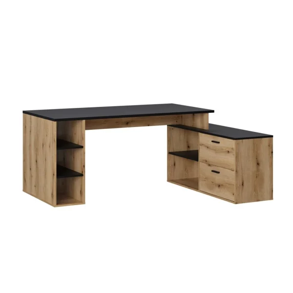 meilleur cadeau Pegane Bureau D’angle En Mélamine Coloris Imitation Chêne Rustique / Noir -… 3