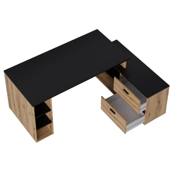 meilleur cadeau Pegane Bureau D’angle En Mélamine Coloris Imitation Chêne Rustique / Noir -… 5