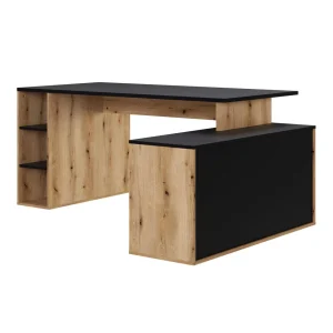meilleur cadeau Pegane Bureau D’angle En Mélamine Coloris Imitation Chêne Rustique / Noir -… 15