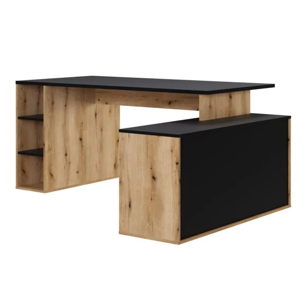 meilleur cadeau Pegane Bureau D’angle En Mélamine Coloris Imitation Chêne Rustique / Noir -… 6