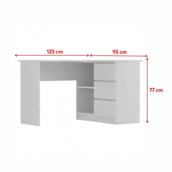 magasin france Selsey Bureau D’angle – GERANIO – 124 Cm – Blanc – Style Scandinave 6