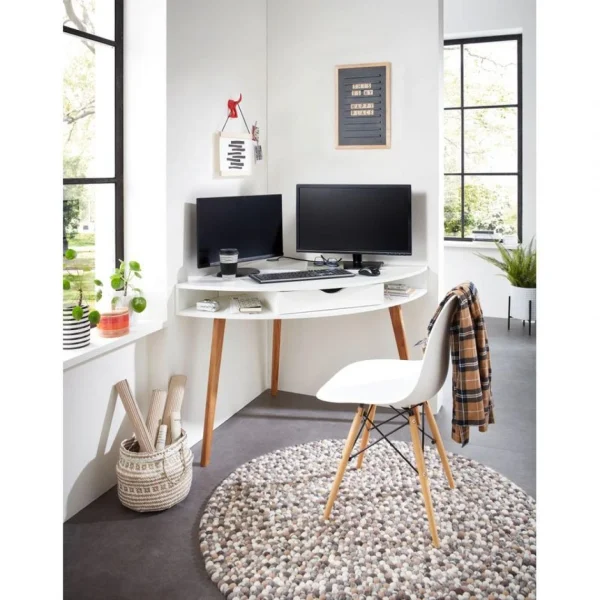 nouveau produit BUT Bureau D’angle HOLM Blanc Et Chêne Massif 3