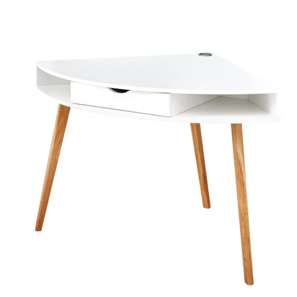 nouveau produit BUT Bureau D’angle HOLM Blanc Et Chêne Massif 4