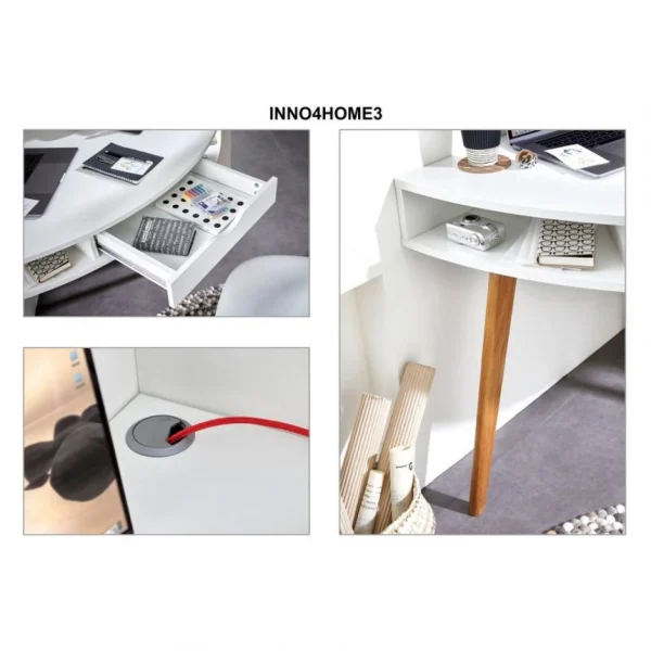 nouveau produit BUT Bureau D’angle HOLM Blanc Et Chêne Massif 6