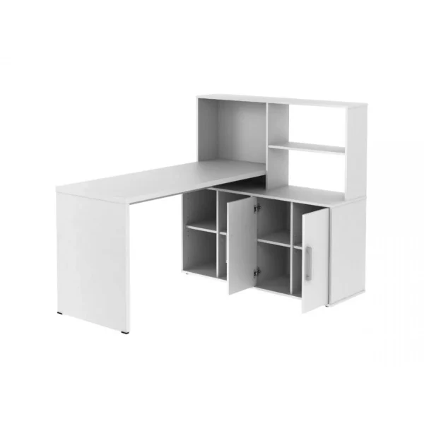 Livraison Standard/Rapide Vente-unique Bureau D’angle LEON Avec Rangements Et étagères – Blanc 4