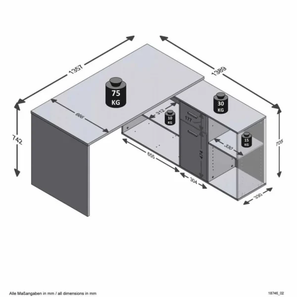 magasin en ligne france Paris Prix Bureau D’Angle Réversible Oxela 135cm Noir 3