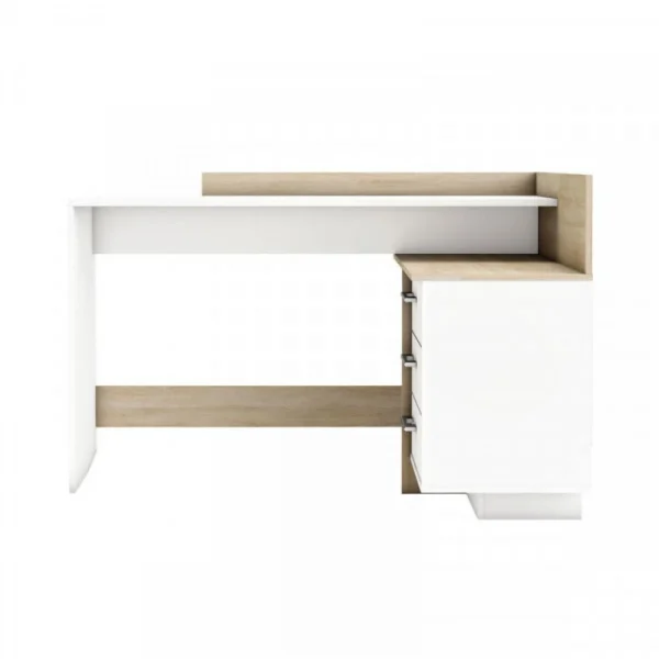 en ligne vente Dansmamaison Bureau D’angles 3 Tiroirs Blanc/Chêne – ALES – L 129 X L 105 X H 83 C… 4