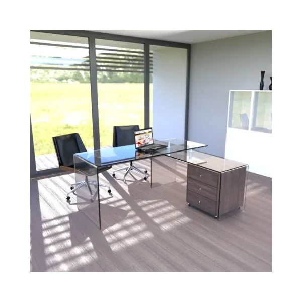 Meubler Design Bureau Design En Verre Avec Retour Et Caisson Ora pas cher 3