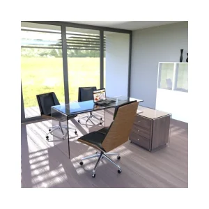 Meubler Design Bureau Design En Verre Avec Retour Et Caisson Ora pas cher 13