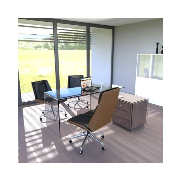 Meubler Design Bureau Design En Verre Avec Retour Et Caisson Ora pas cher 5