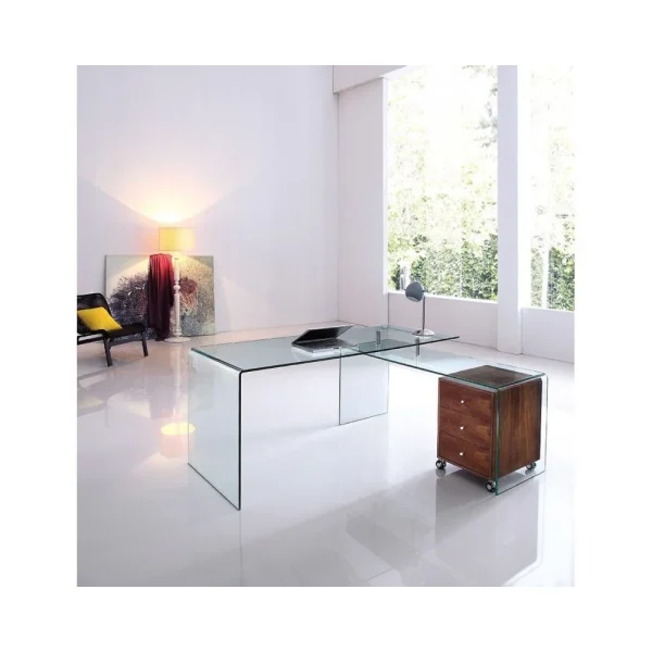 Meubler Design Bureau Design En Verre Avec Retour Et Caisson Ora pas cher 1