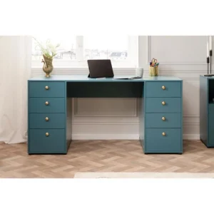 SANS MARQUE Bureau Droit Avec 8 Tiroirs – Bleu Petrole – 160 X 67 X 75 Cm – Pop Co… qualité supérieure 9