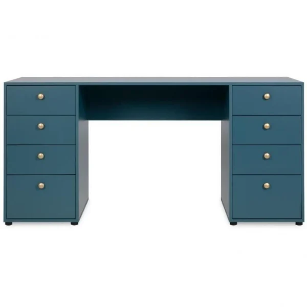 SANS MARQUE Bureau Droit Avec 8 Tiroirs – Bleu Petrole – 160 X 67 X 75 Cm – Pop Co… qualité supérieure 4