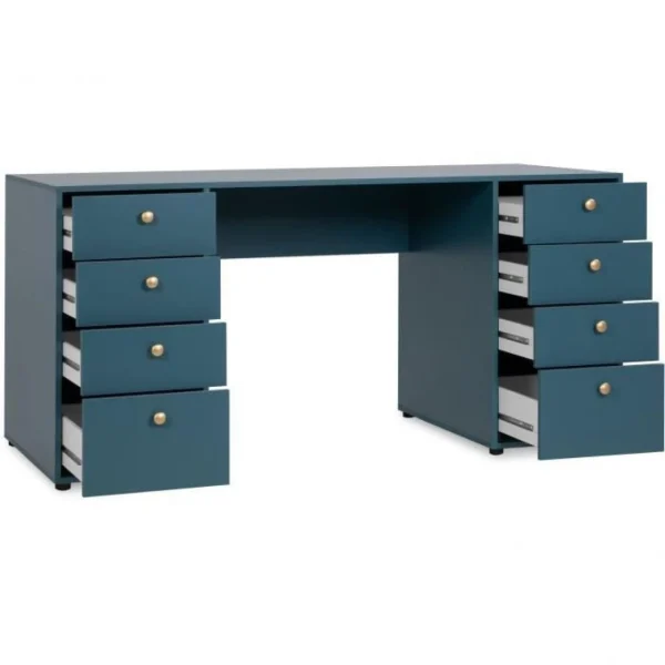 SANS MARQUE Bureau Droit Avec 8 Tiroirs – Bleu Petrole – 160 X 67 X 75 Cm – Pop Co… qualité supérieure 5