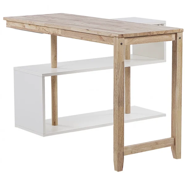 boutiqued pas cher Beliani Bureau Effet Bois Clair Et Blanc Avec étagères 120 X 45 Cm CHANDLER 5