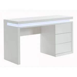 Vente-unique Bureau EMERSON – 3 Tiroirs – MDF Laqué Blanc – LEDs vente à bas prix 11