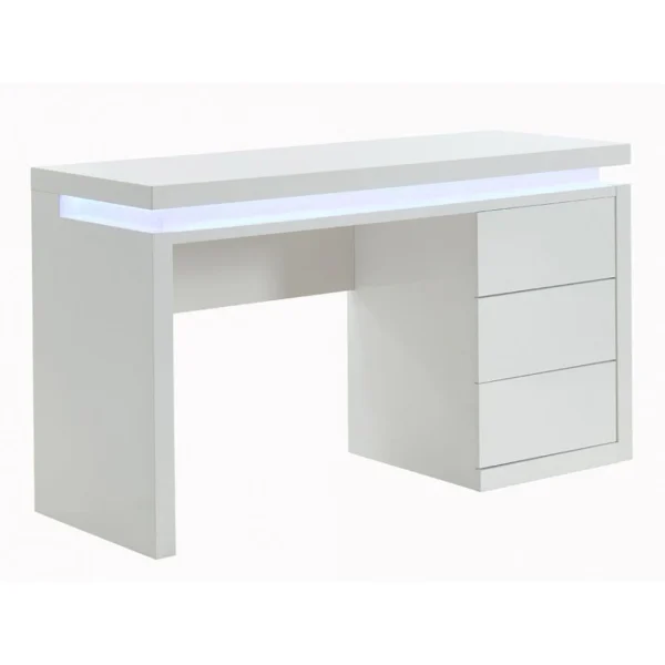 Vente-unique Bureau EMERSON – 3 Tiroirs – MDF Laqué Blanc – LEDs vente à bas prix 4