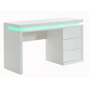 Vente-unique Bureau EMERSON – 3 Tiroirs – MDF Laqué Blanc – LEDs vente à bas prix 13
