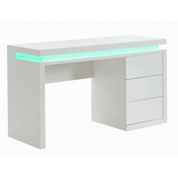 Vente-unique Bureau EMERSON – 3 Tiroirs – MDF Laqué Blanc – LEDs vente à bas prix 5