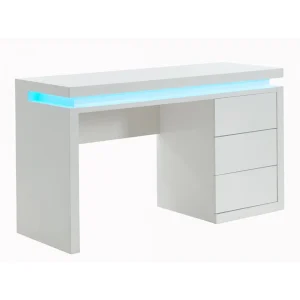 Vente-unique Bureau EMERSON – 3 Tiroirs – MDF Laqué Blanc – LEDs vente à bas prix 15