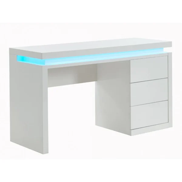 Vente-unique Bureau EMERSON – 3 Tiroirs – MDF Laqué Blanc – LEDs vente à bas prix 6