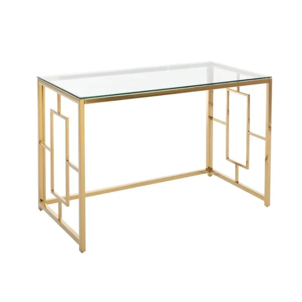 france Vente-unique Bureau En Verre Trempé Et Acier – Doré Et Transparent – CLOTILDE 4