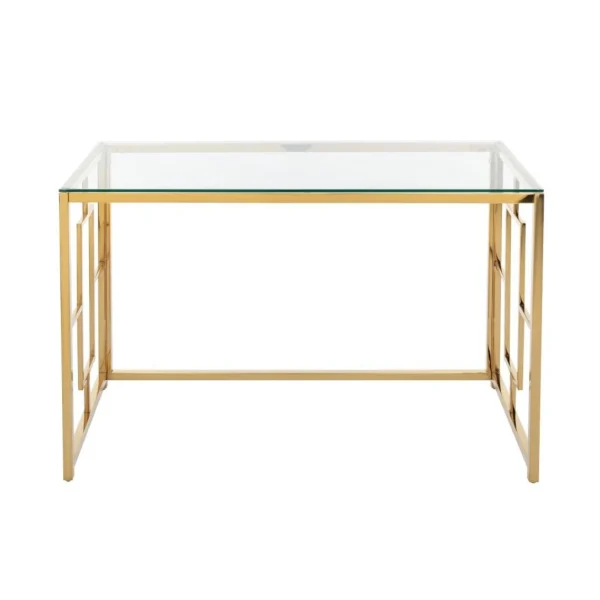 france Vente-unique Bureau En Verre Trempé Et Acier – Doré Et Transparent – CLOTILDE 5